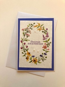 Glückwunschkarte zur Kommunion Handgefertigt Blumen  - Handarbeit kaufen