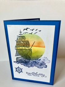 Geburtstagskarte Karte  Maritime Segelboot, Sonnenuntergang Küstenkind Handarbeit  - Handarbeit kaufen