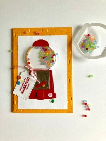 Glückwunschkarte Geburtstagskarte Schüttelkarte 3D Plastikkuppel - Kaugummiautomat & Kugeln Handarbeit UNIKAT  - Handarbeit kaufen
