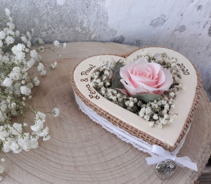 Hochzeit Ringkissen Ringhalter Herz Rose Loveliness rosa für Eheringe mit Namen - Handarbeit kaufen