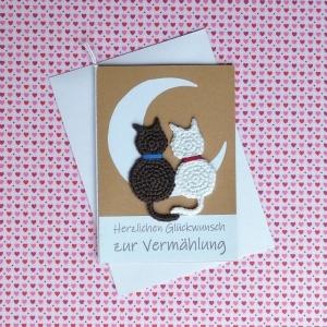 Glückwunschkarte zur Hochzeit mit verliebtem Katzenpaar mit Wunschtext