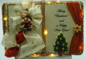 Schönes handgefertigtes Weihnachts-Dekobuch mit Beleuchtung und Holz-Buchständer - Handarbeit kaufen