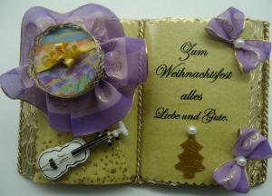 Stimmungsvolles, handgefertigtes Weihnachts-Dekobuch für Schmuck-/Geldgeschenke (lila/gold) - Handarbeit kaufen