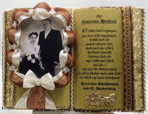 Deko-Buch zur Eisernen Hochzeit für Foto (mit Holz-Buchständer) 65. Hochzeitstag - Handarbeit kaufen
