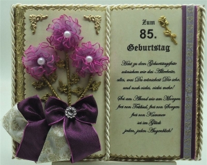 Wunderschönes, handgefertigtes Deko-Buch zum 85. Geburtstag (mit Holz-Buchständer) - Handarbeit kaufen