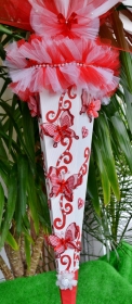  120 cm Schultüte Schmetterling   Zuckertüte Blumen  für Mädchen rot weiß - Handarbeit kaufen