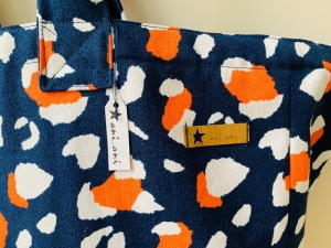 ☆LENI_leoprint Shopper aus Canvas Baumwolle Einzelstück blau orange weiß
