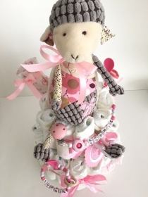 Windeltorte Baby Schaf rosa personalisiert mit Name Geschenk Taufe Geburt Babyparty  (Kopie id: 100261904) - Handarbeit kaufen