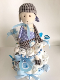Windeltorte Baby Schaf blau  personalisiert mit Name Geschenk Taufe Geburt Babyparty  (Kopie id: 100261904) (Kopie id: 100261916) - Handarbeit kaufen