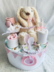 Windeltorte  Hase rosa weiß personalisiert mit Name Geschenk Taufe Geburt Babyparty   (Kopie id: 100301473) - Handarbeit kaufen