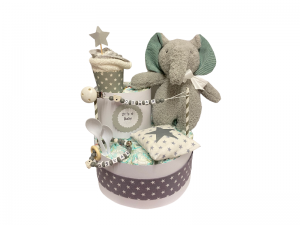 Windeltorte Elefant grau weiß Baby babyshower taufe Kuchen Geburt name schnellerkette Geschenk boy girl  (Kopie id: 100315356) - Handarbeit kaufen