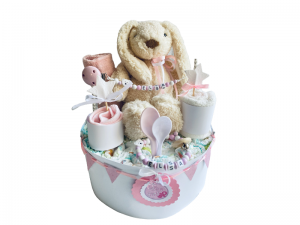 Windeltorte  Hase rosa weiß personalisiert mit Name Geschenk Taufe Geburt Babyparty   (Kopie id: 100301473) (Kopie id: 100315359) - Handarbeit kaufen