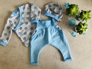 Baby Set Pumphose, Mütze, Shirt Blau Bär Gr. 56 - 98