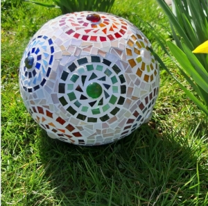 Mosaik Kugel 20cm Blumen Dekokugel Blütenkugel Gartendeko bunt