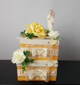 Geldgeschenk Hochzeit, Hochzeitsgeschenk, Hochzeitstorte-Box, modern, gelb - Handarbeit kaufen