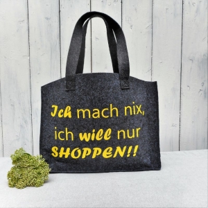 Handtasche aus Filz Shopper mit lustigem Spruch Tasche grau gelb - Handarbeit kaufen