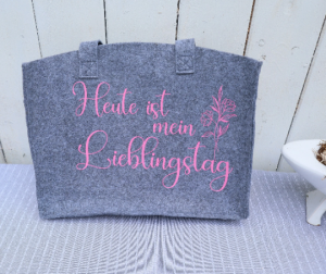 Handtasche aus Filz Shopper mit lustigem Spruch Tasche grau rosa - Handarbeit kaufen