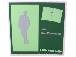 Konfirmationskarte, Grußkarte für Konfirmation, Konfirmation, für Junge, zartes grün, die Karte ist ca. 15 x 15 cm  - Handarbeit kaufen