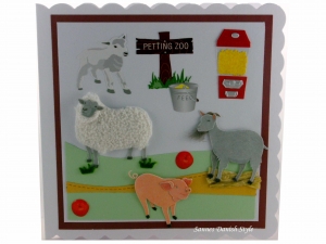 Streichelzoo, Schaf, Schweinchen, Ziege, schöne Geburtstagskarte, Grußkarte für die Kleinen und Großen, die Karte ist ca. 15 x 15 cm.