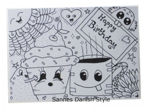 Postkarte zum Ausmalen, Happy Birthday, Fantasiewesen Plupies, Bastelspaß und Kreativität, die Postkarte ist ca. DIN A6 (14,8 x 10,5 cm)