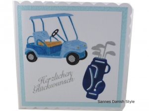 Schöne Geburtstagskarte mit Golfmotive, Golfwagen, Golftasche, für Golfer, Herzlichen Glückwunschkarte Golfkarte, die Karte ist ca. 15 x 15 cm