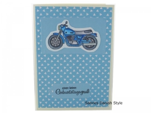 Liebe Geburtstagsgrüße für Biker, schöne 3D Bikerkarte, Motorrad blau, 3D Karte, die Karte ist ca. DIN A6 (14,8 x 10,5 cm) Format