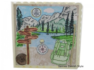 Berge und See, Karte Wandern, Wanderkarte, 3D Geburtstagskarte für Wandere, Wanderstock, Wegweiser und Kompass, die Karte ist ca. 15 x 15 cm