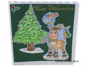 3D Weihnachtskarte, mit Rentier und Weihnachtsbaum, Weihnachtsgrüße für Groß und Klein, Weihnachtsgrüße, die Karte ist ca. 15 x 15 cm