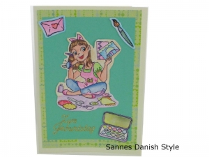 Geburtstagskarte, Kreative Frau, Bastlerin, mit Frau und Bastelsachen, süße Geburtstagskarte, die Karte hat ca. DIN A6 (14,8 x 10,5 cm) Format - Handarbeit kaufen