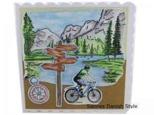 Geburtstagswünsche Radfahrer, Geburtstagskarte für Radfahrer, mit Berge und See im Hintergrund, Aquarellgeburtstagskarte, die Karte ist ca. 15 x 15 cm