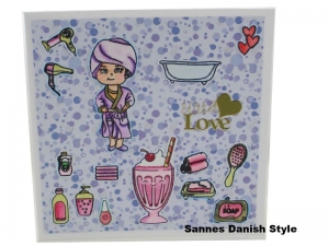 Muttertagskarte oder Geburtstagskarte, für ein Verwöhn Tag, mit Eisbecher essen und Beauty Salon, die Karte ist ca. 15 x 15 cm