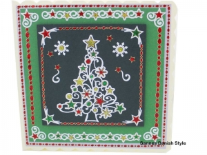Weihnachtskarte mit Weihnachtsbaum, peel of sticker Weihnachtskarte, Weihnachtsfarben rot, gold, grün, weiß, die Karte ist ca. 15 x 15 cm
