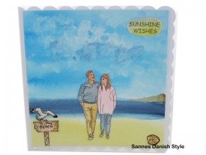 Ferienkarte mit Paar am Strand, Strandurlaub, Spaziergang am Strand, Urlaub am Meer, die Karte ist ca. 15 x 15 cm - Handarbeit kaufen