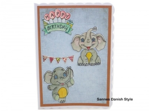 Süße Kinder Geburtstagskarte, Elefanten und Ballons, Geburtstagskarte für Mädchen und Jungen, Aquarellkarte, die Karte ist DIN A6