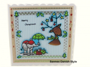 3D Weihnachtskarte, mit Reh und Elefanten, Aquarellkarte, Weihnachtskarte mit Sticker, mit Marker koloriert, 3D Karte, die Karte ist ca. 15 x 15 cm - Handarbeit kaufen