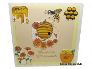3D Karte mit Bienen, Geburtstagskarte für Imker, Bienenzüchter, für Imker mit Bienen, Bienenstock,  Blumen und Honig, ca. 15 x 15 cm - Handarbeit kaufen