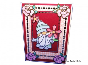 Geburtstagskarte mit Wichtel und Blumen, Blumengruß, süße Wichtel mit eine Blume, mit Sticker und Aquarellfarben, die Karte ist DIN A6 Format