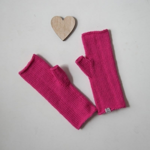 Fingerlose Handschuhe mit Daumen BASIC in PINK Stulpen aus Wolle handgestrickt von zimtblüte    - Handarbeit kaufen