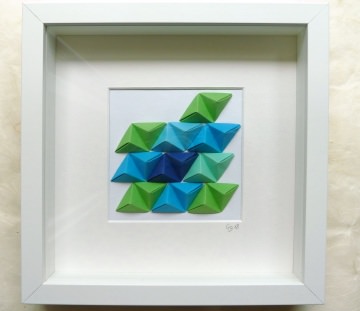 3D-Wallart Origami Tetraeder im Rahmen grün-blau