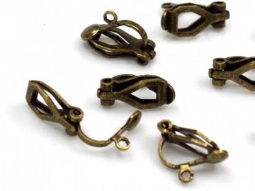 10 Ohrclips Rohlinge Bronze mit Öse - 6x13x10mm - Ohrclipse, Clipse