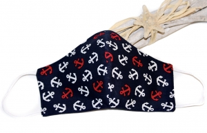maritime Behelfsmaske aus Baumwolle  mit roten Anker 