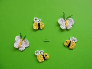 Häkelapplikation Set Bienchen + Schmetterlinge, Baumwolle  - Handarbeit kaufen