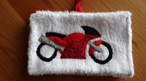 Waschhandschuh rotes Motorrad für Kinder (Waschlappen) - Handarbeit kaufen