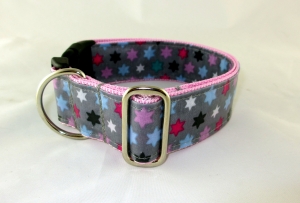 Hundehalsband Pink Star Halsband Hund abwaschbar wasserfest mit Klickverschluss Metall oder Kunststoff Verschluss wahlweise Zugstopp  - Handarbeit kaufen