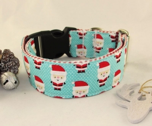 Hundehalsband Nikolaus türkis Halsband Weihnachtshalsband Hund verstellbar mit Klickverschluss Kunststoff oder Alu Klickverschluss   