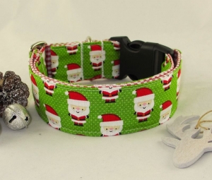 Hundehalsband Nikolaus grün Halsband Hundehalsband Weihnachten Nylonhalsband verstellbar Klickverschluss Kunststoff oder Metall   