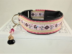 Hundehalsband Rockabilly Girl rosa/beige Halsband verstellbar mit Klickverschluss Kunststoffverschluss wahlweise Metallverschluss oder Zugstopp gepolstert Polsterung Kunstleder  - Handarbeit kaufen