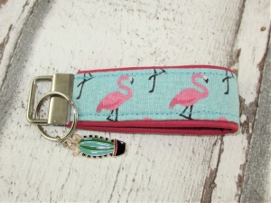 Schlüsselanhänger Flamingo Bay Anhänger für Schlüssel Nylonband Schlüsselband mit Schlüsselring unterlegt mit Kunstleder für Kinder, Männer oder Frauen   