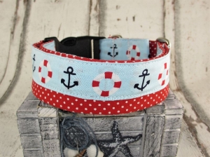 Hundehalsband Sailor Halsband Hund maritim verstellbar mit Klickverschluss Kunststoff oder Metall wahlweise Zugstopp Verschluss - Handarbeit kaufen