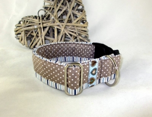 Hundehalsband Dots an Stripes Patchwork Halsband für Hunde Breite 4 cm verstellbar mit Klickverschluss Kunststoffverschluss - Handarbeit kaufen
